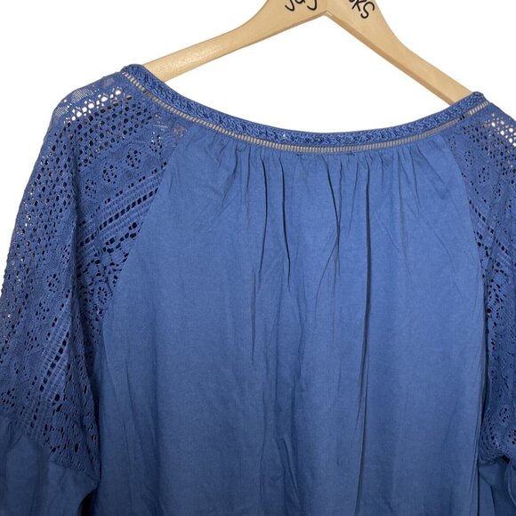 Chaps‎ Womens Blue Crochet Sleeve Top 2X Cotton Blend - Picture 7 of 12